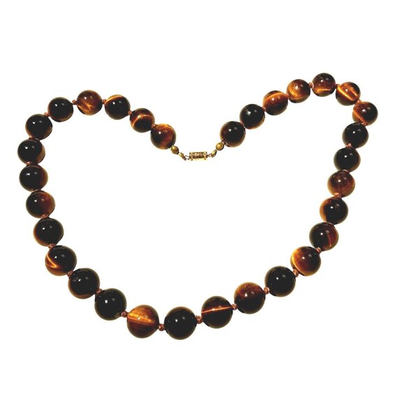 Natural Tiger Eye Knotted Bead Chocker Necklace - Picture 2 of 4